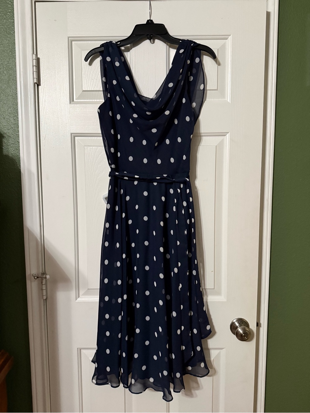 NWT MSK Navy and White Polka Dot Sleeveless Midi Dress